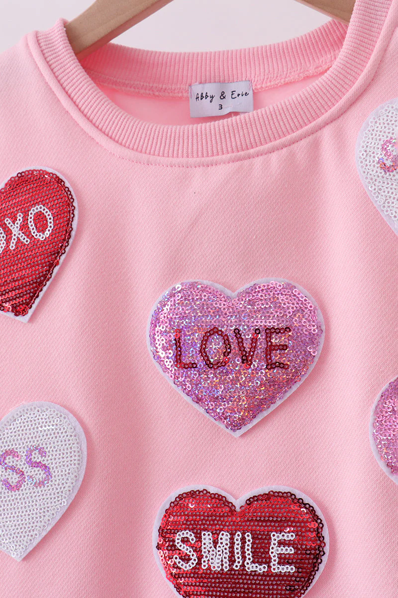 Pink heart love smile sequin fleece mom&me sweatshrit - Image 4