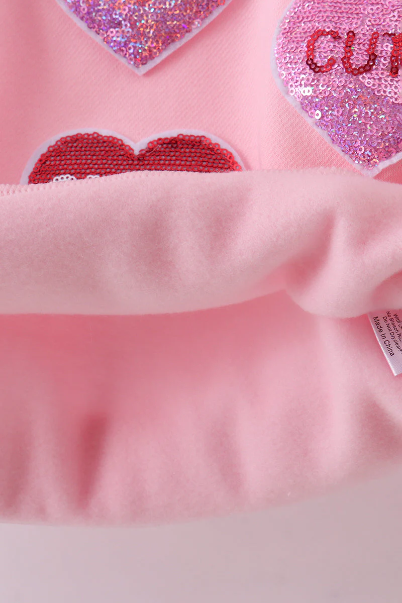 Pink heart love smile sequin fleece mom&me sweatshrit - Image 7