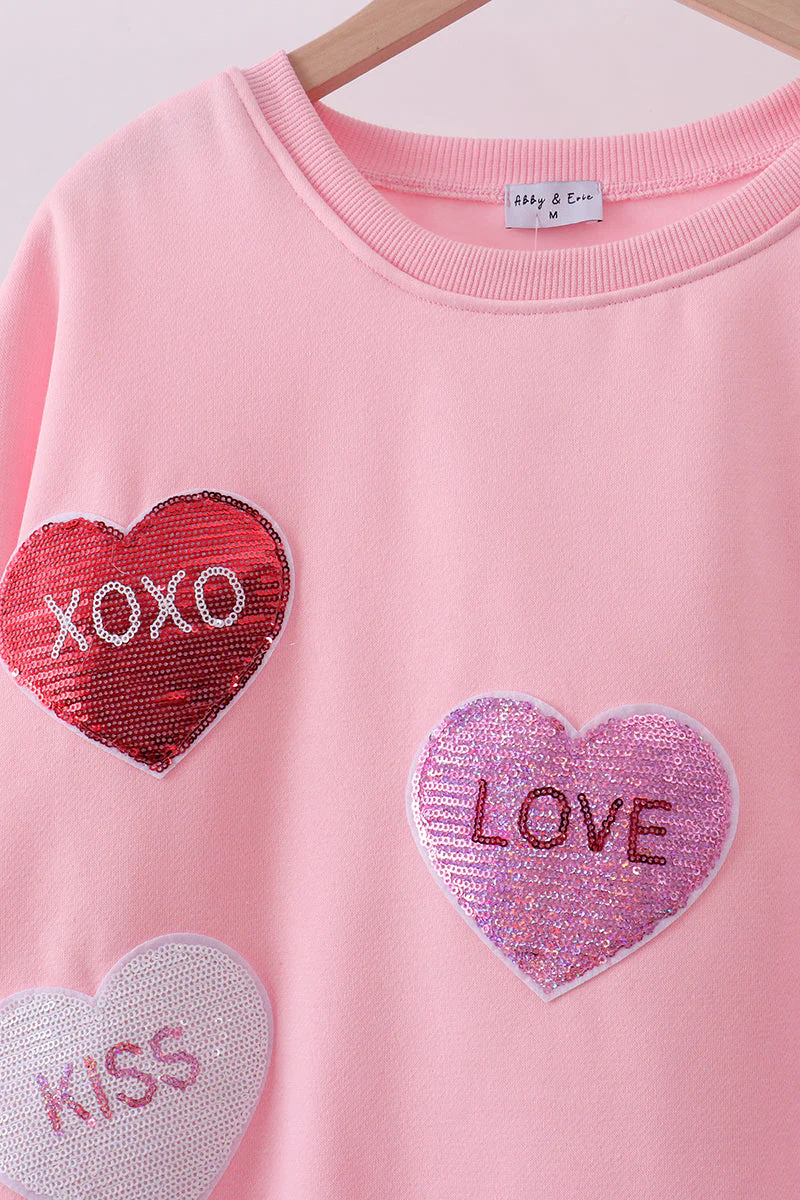 Pink heart love smile sequin fleece mom&me sweatshrit - Image 9