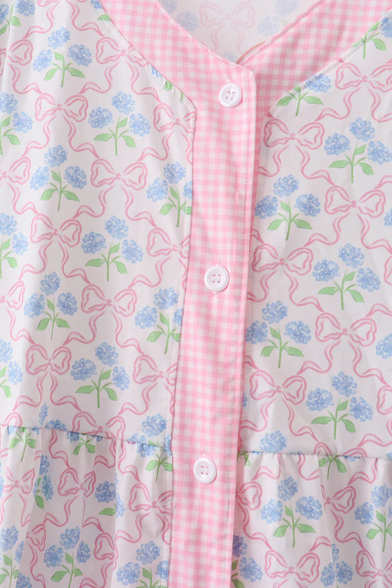 Pink hydrangea bow print tiered dress - Image 2