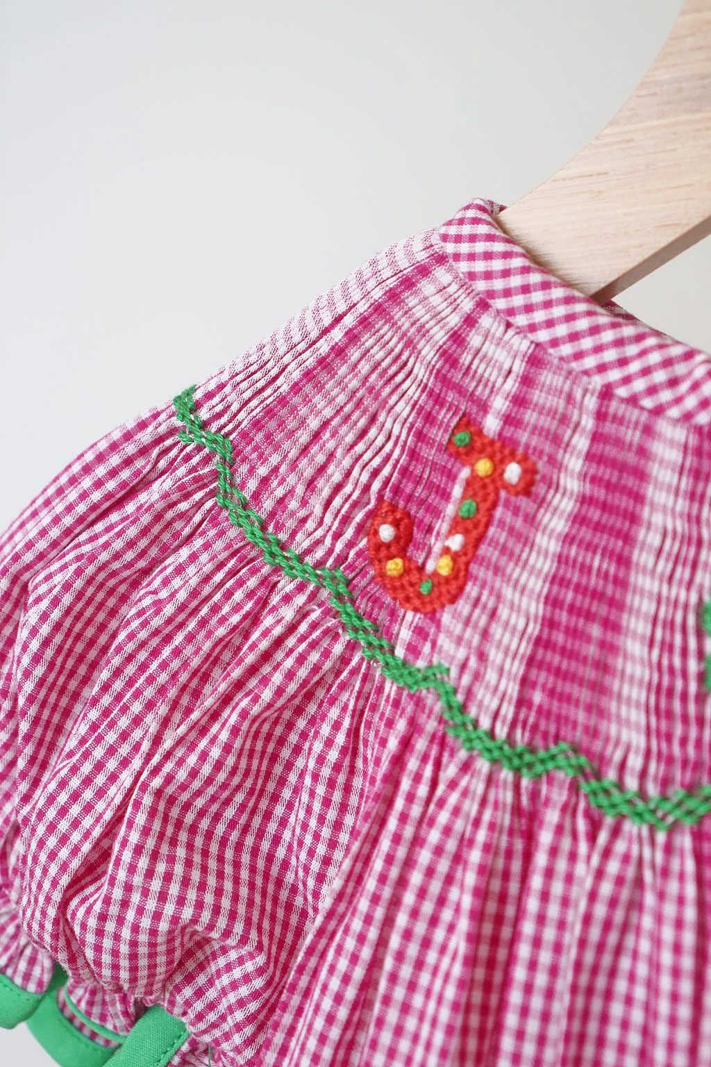 Pink joy hand smocked girl gingham romper - Image 3