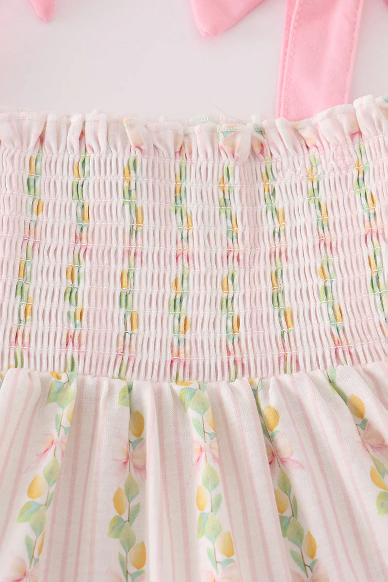 Pink lemon print bow smocked tiered mom&me dress - Image 6