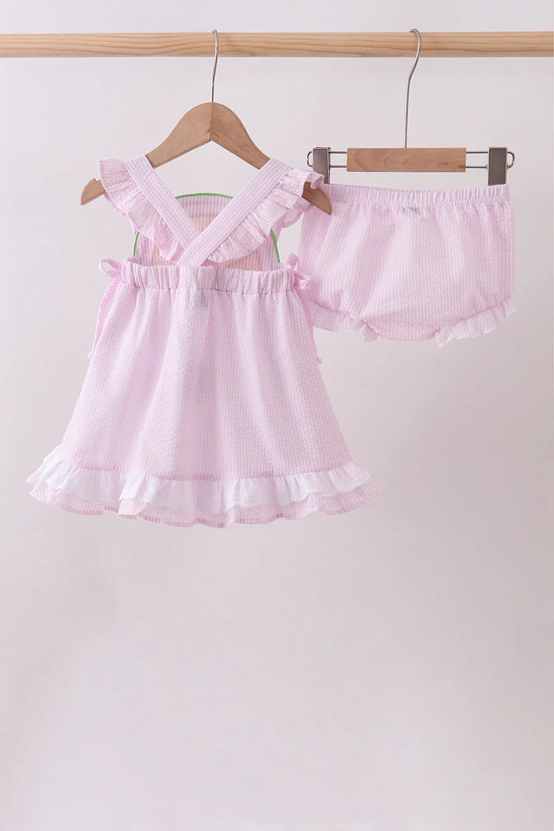 Pink lemon ruffle gingham bloomer set - Image 4