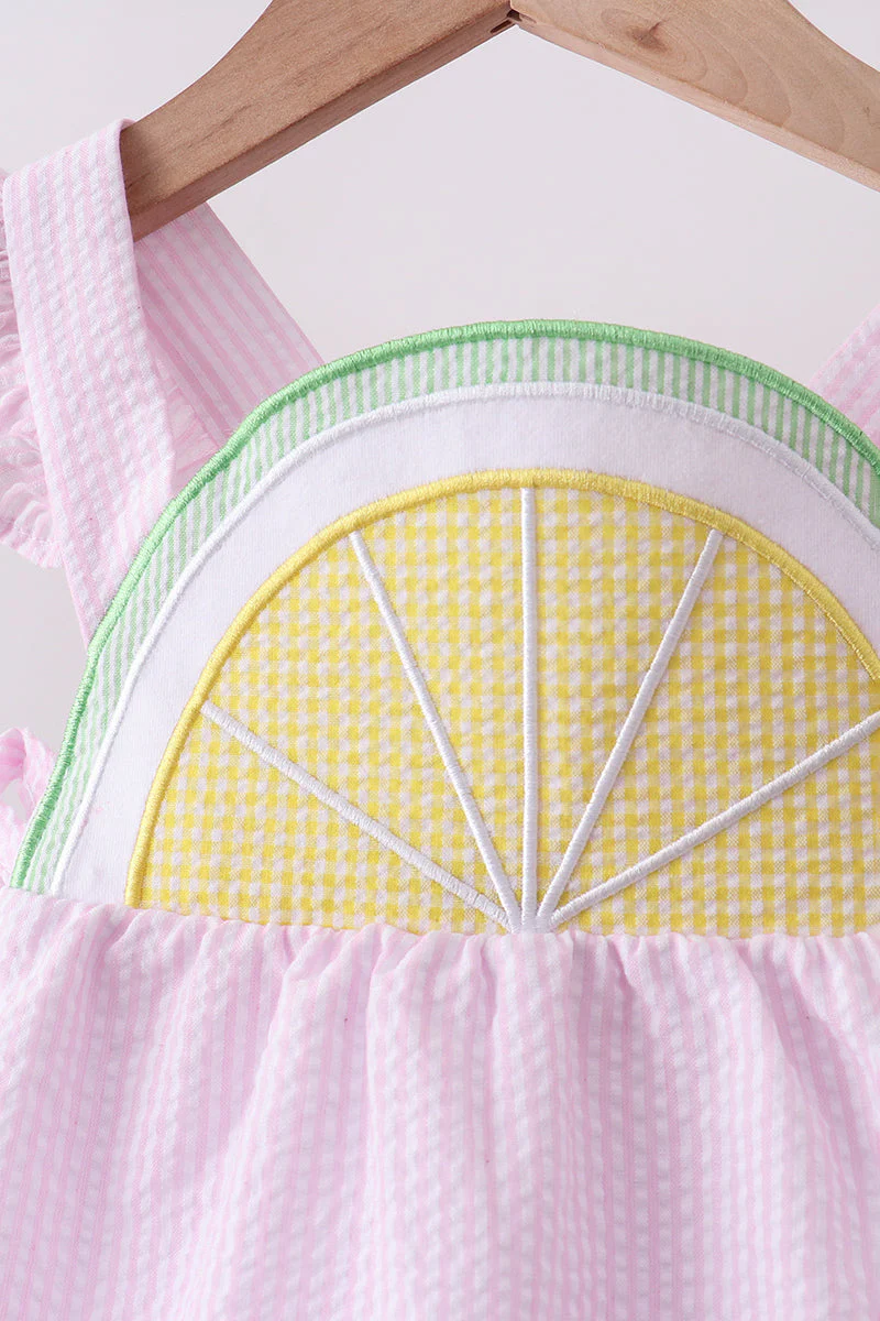 Pink lemon ruffle gingham bloomer set - Image 5