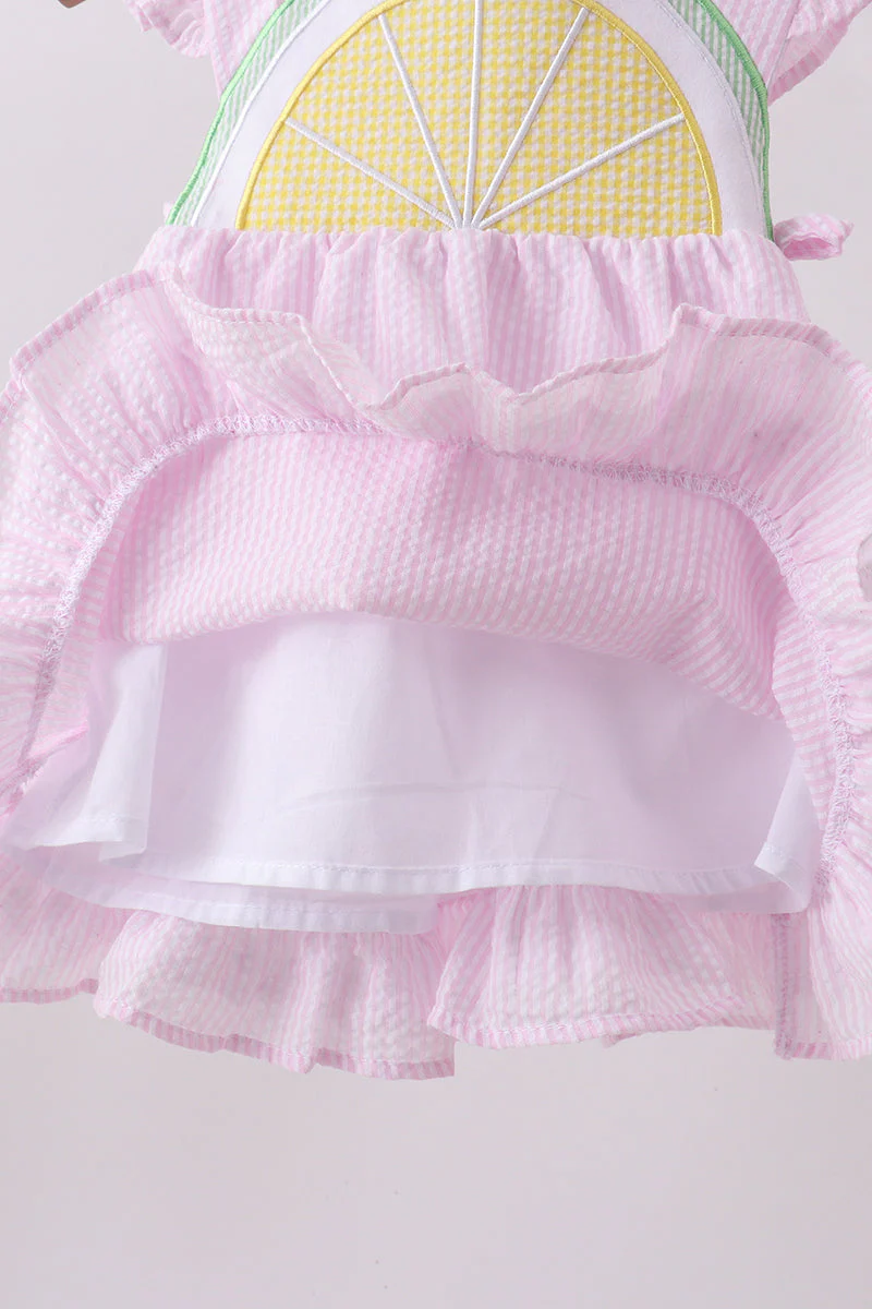 Pink lemon ruffle gingham bloomer set - Image 6