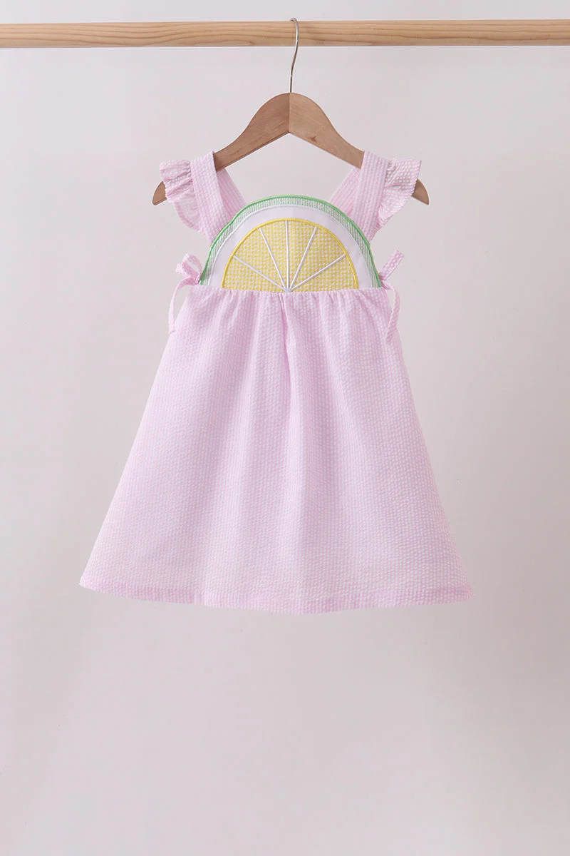 Pink lemon ruffle gingham dress