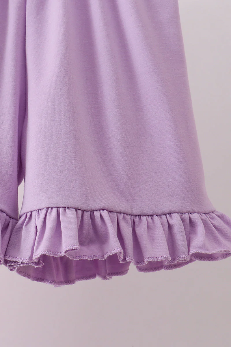 Pink octopus starfish embroidery plaid ruffle shorts set - Image 3
