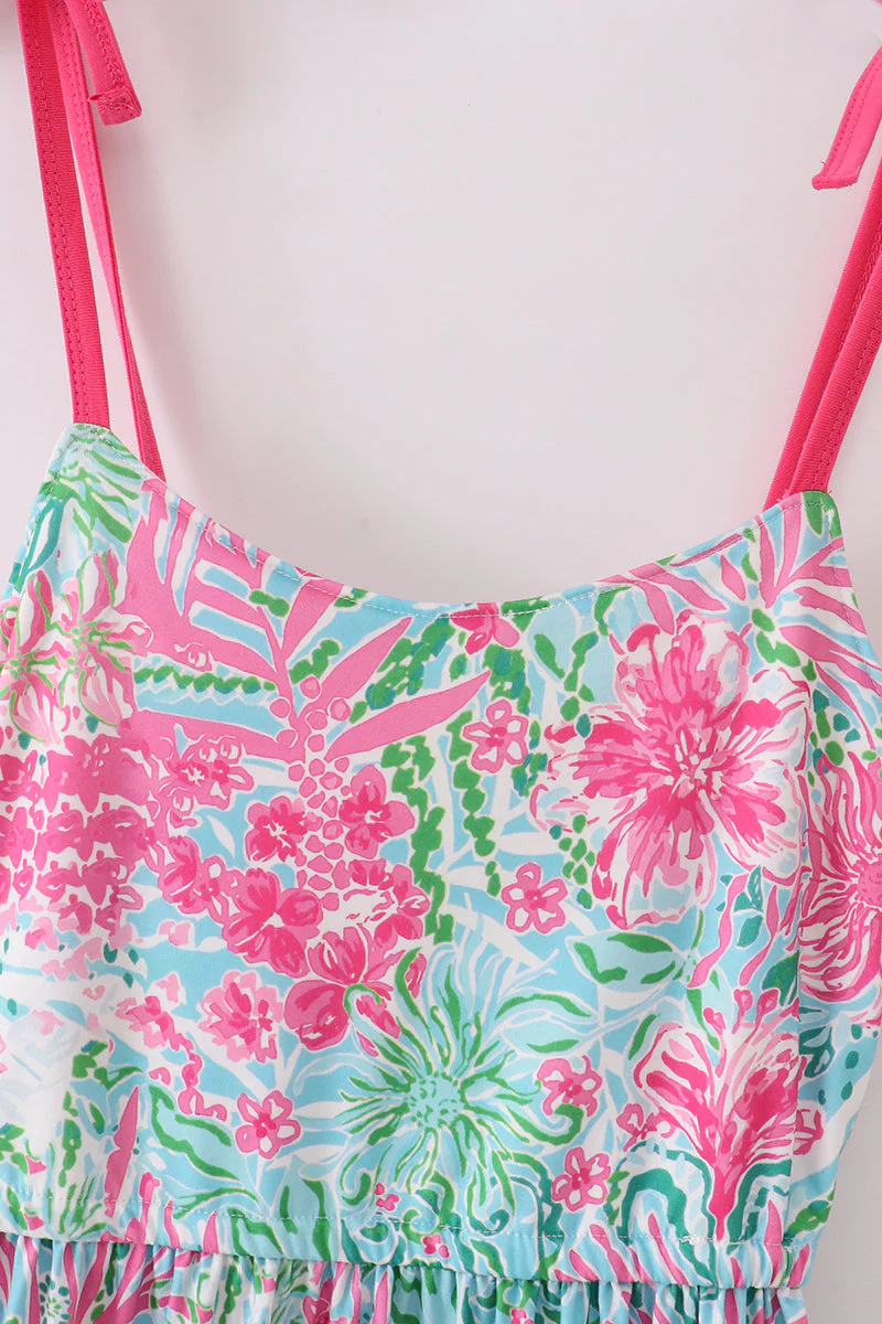 Pink Palm Paradise print tiered mom dress - Image 2