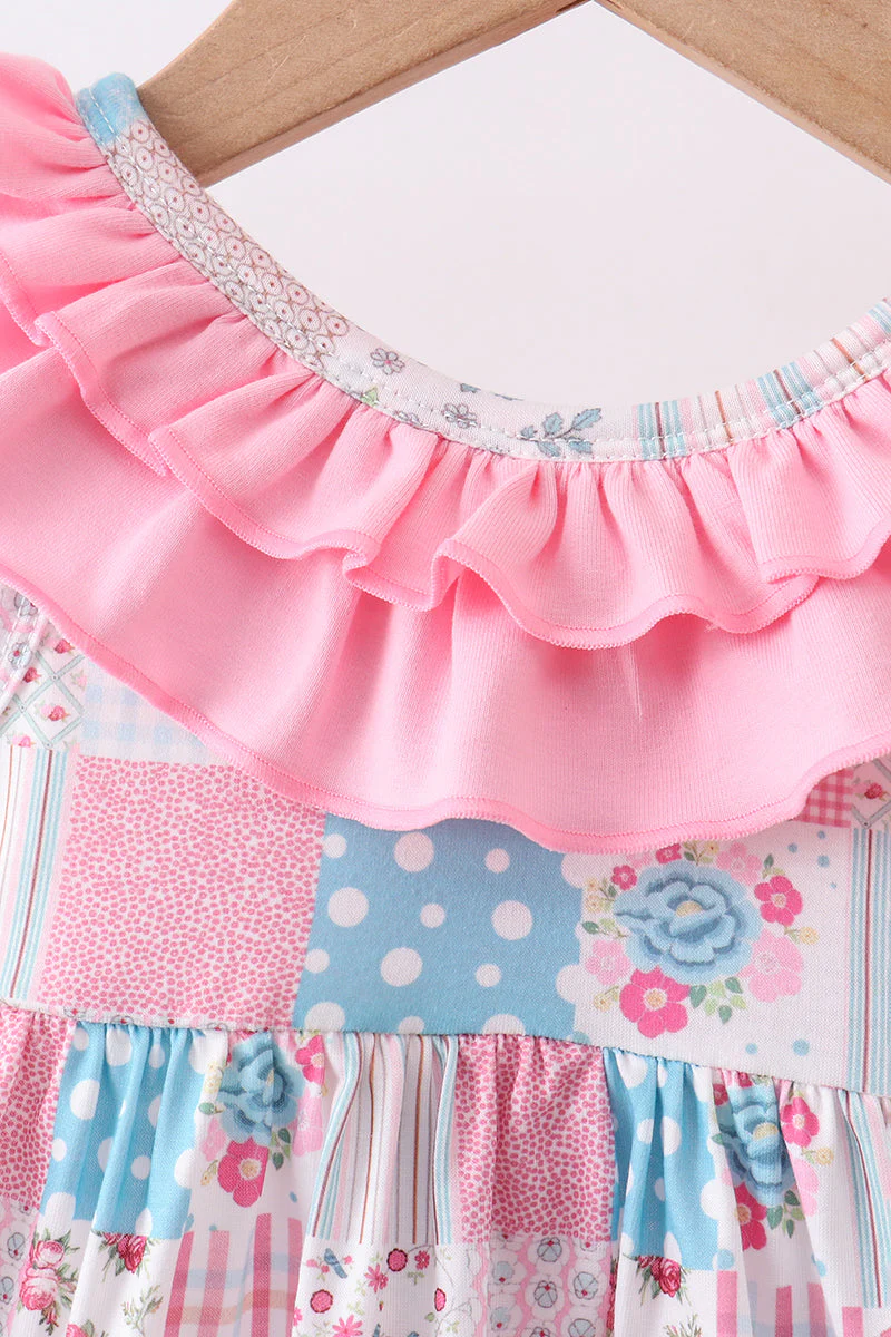 Pink patchwork floral ruffle bloomer set - Image 2