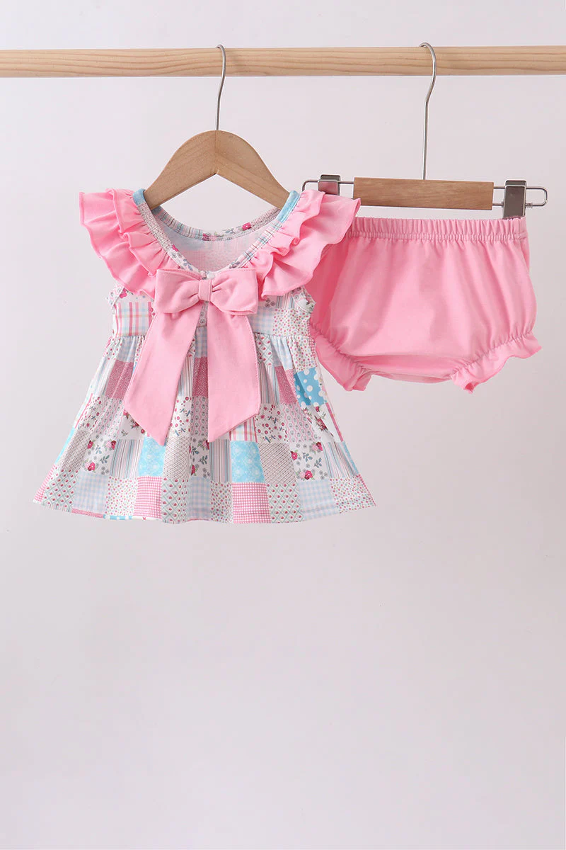 Pink patchwork floral ruffle bloomer set - Image 4