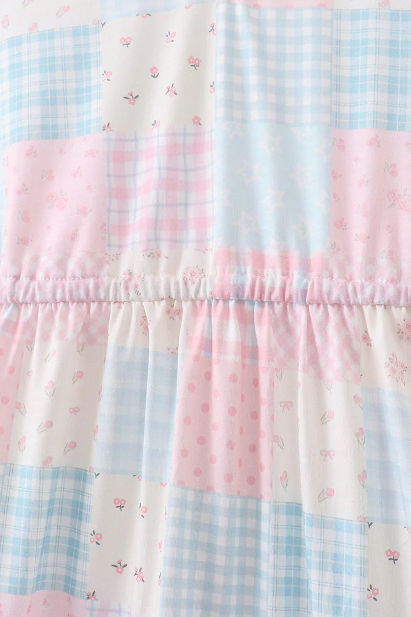 Pink patchwork floral tiered dress - Image 2