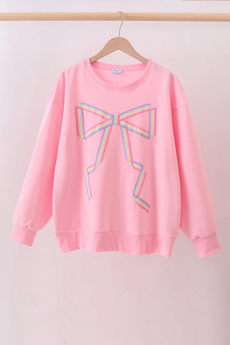 Pink hand-sewn bow mom&me sweatshirt - Image 2