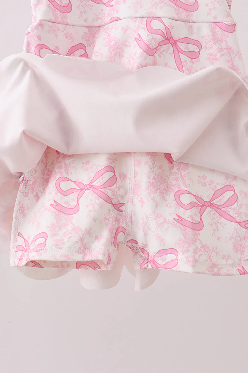 Pink Performance Bow Print Scalloped Dress - Image 2