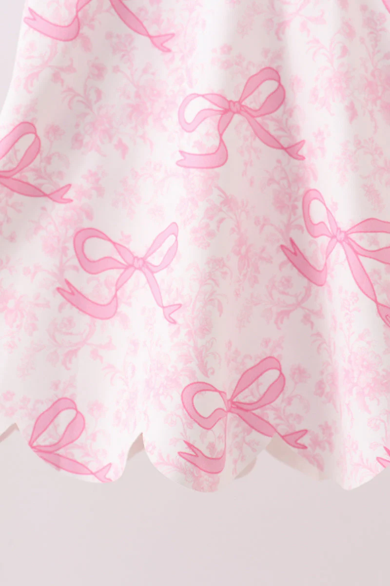Pink Performance Bow Print Scalloped Dress - Image 3