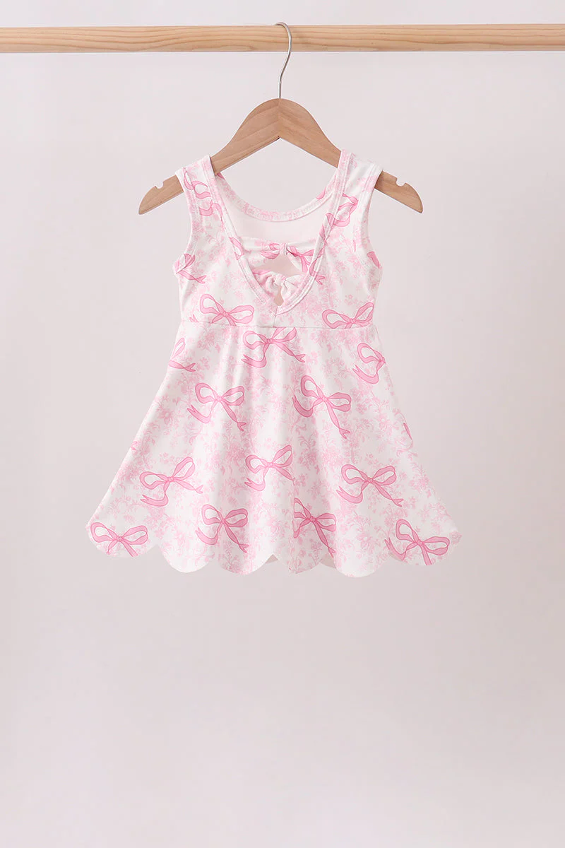 Pink Performance Bow Print Scalloped Dress - Image 4