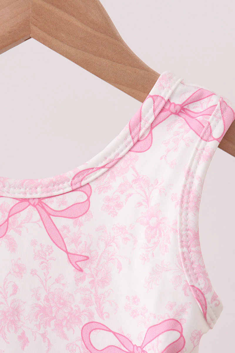 Pink Performance Bow Print Scalloped Dress - Image 5