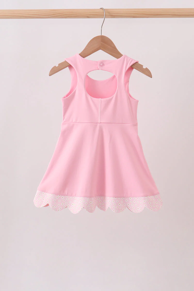Pink Performance Bow Sash Scalloped Dress - Image 2