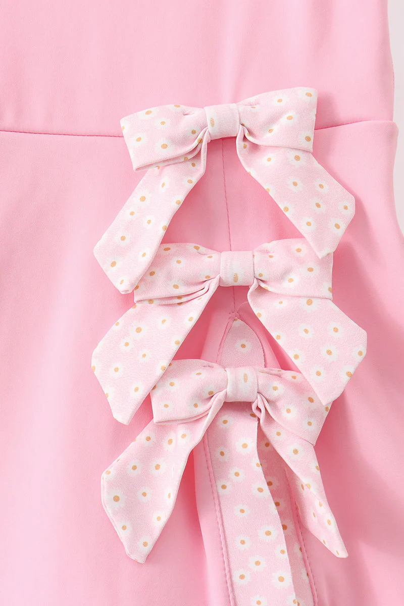 Pink Performance Bow Sash Scalloped Dress - Image 3
