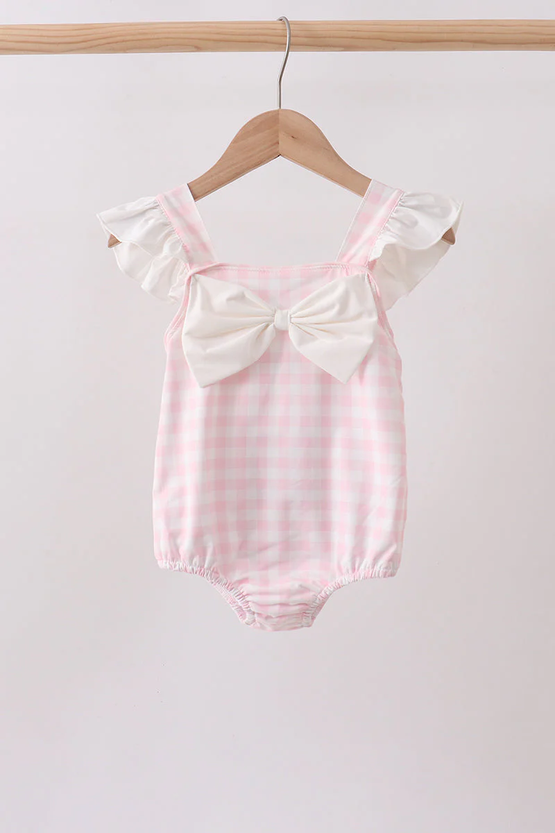 Pink Plaid Bow UPF Swim One-Piece