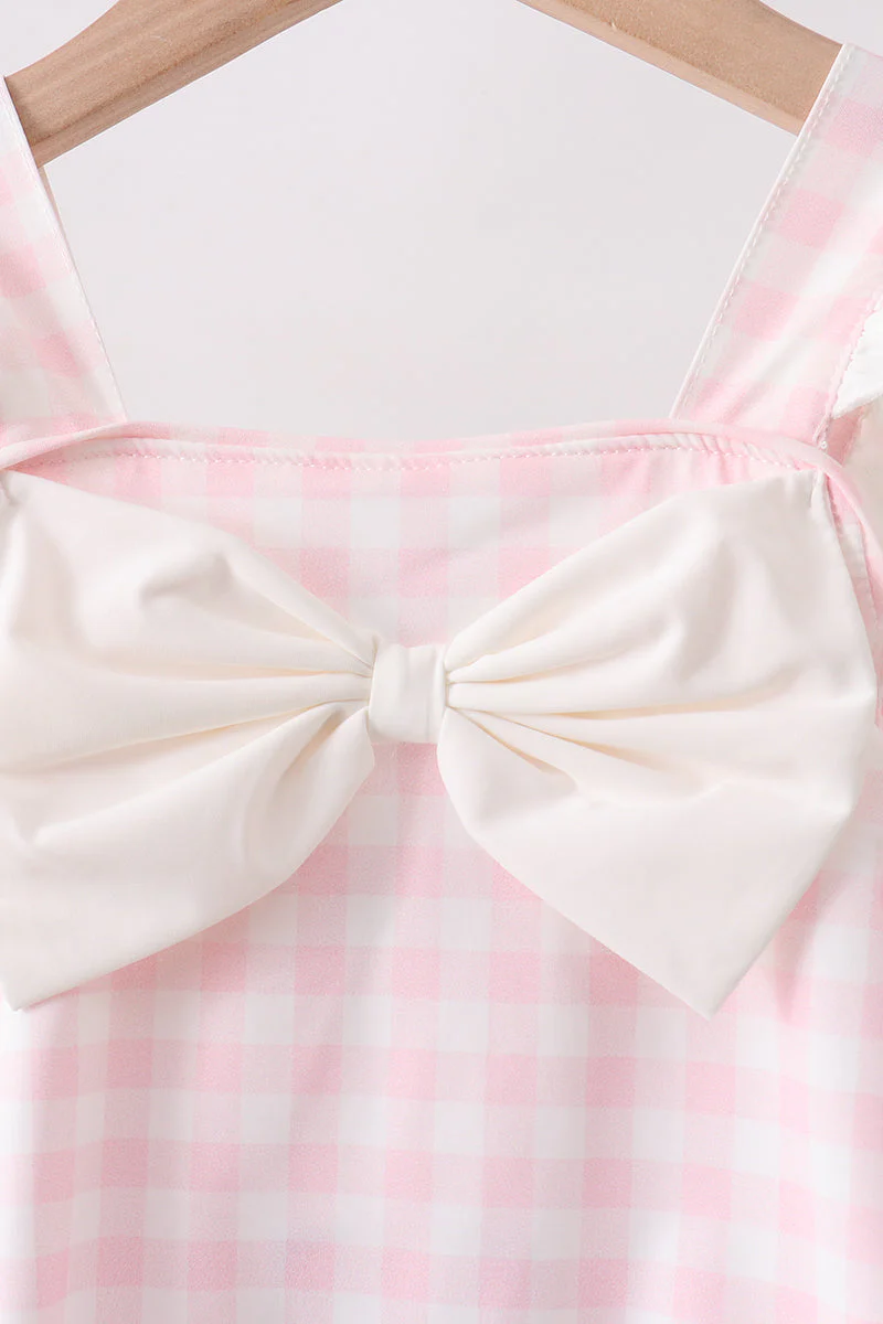 Pink Plaid Bow UPF Swim One-Piece - Image 2