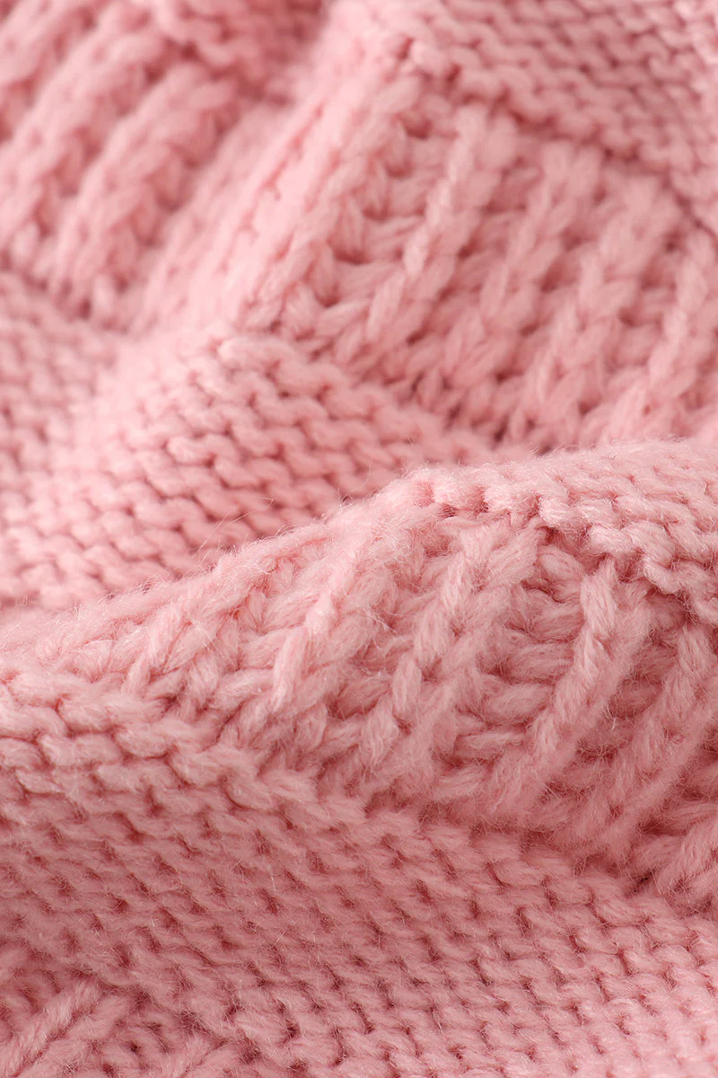 Pink pompom cable beanie hat - Image 5
