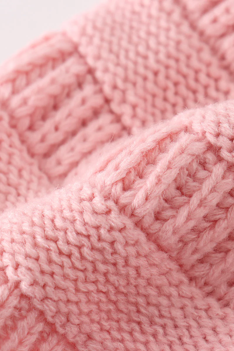 Pink pompom cable beanie hat - Image 6