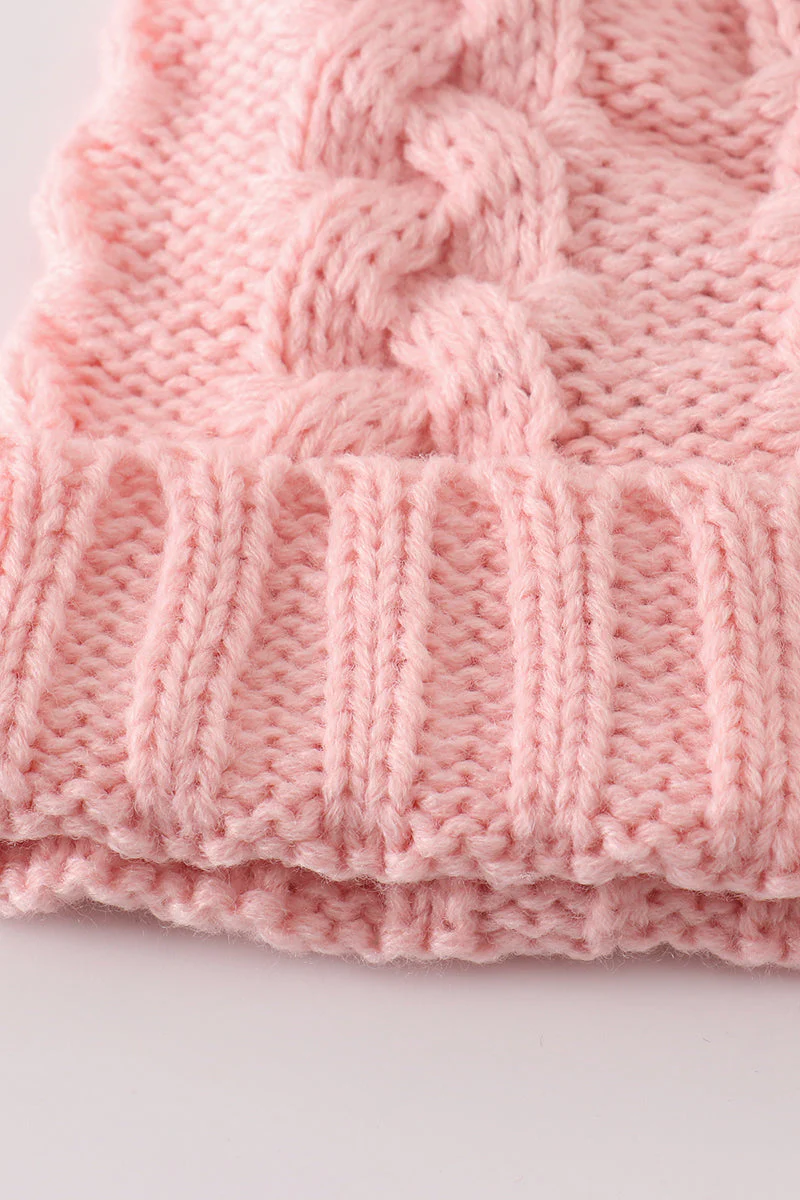 Pink pompom cable beanie hat - Image 6