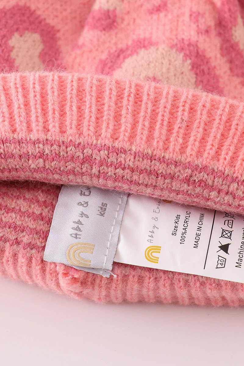 Pink pompom leopard cable beanie hat - Image 6