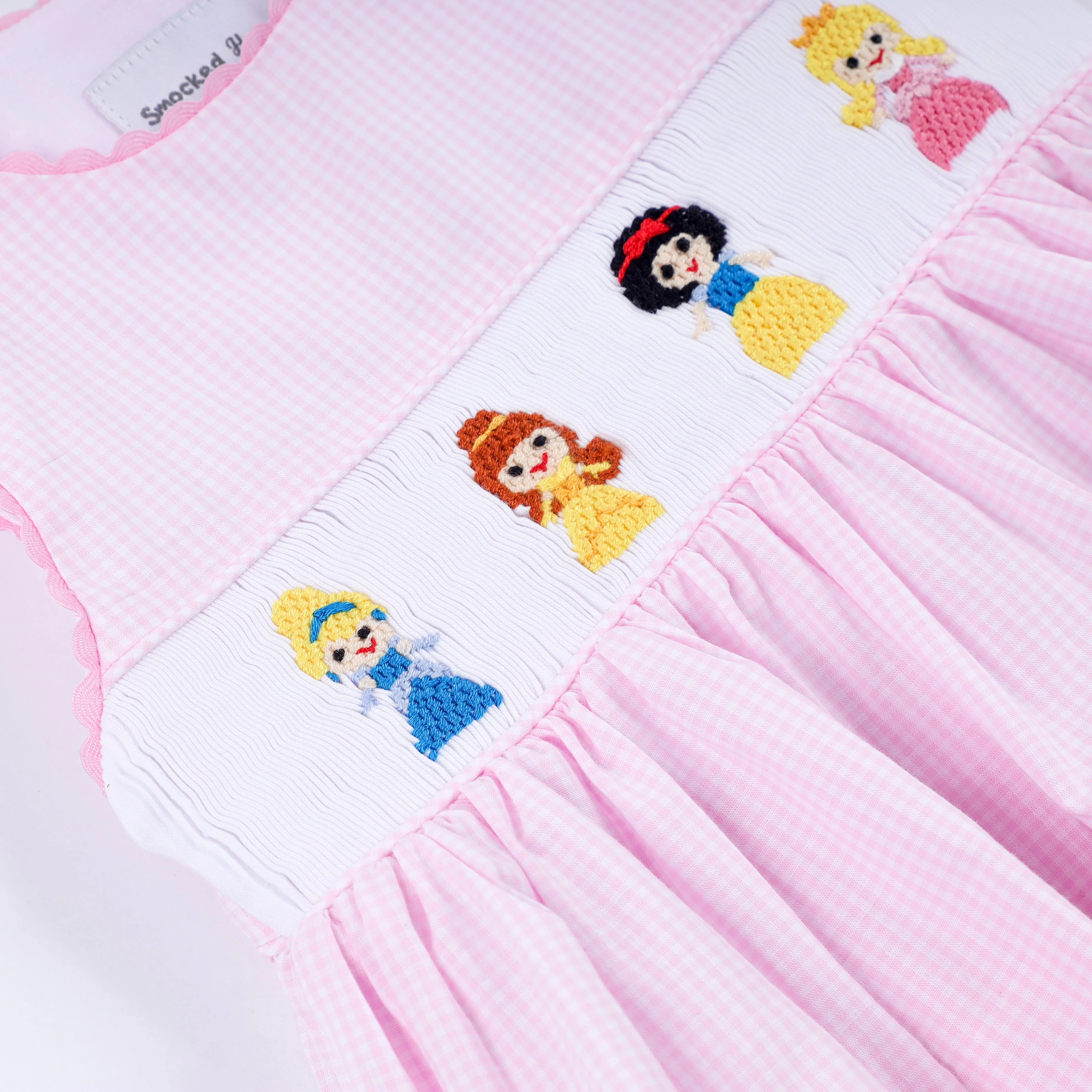Pink princess hand smocked plaid bloomer set - Image 3