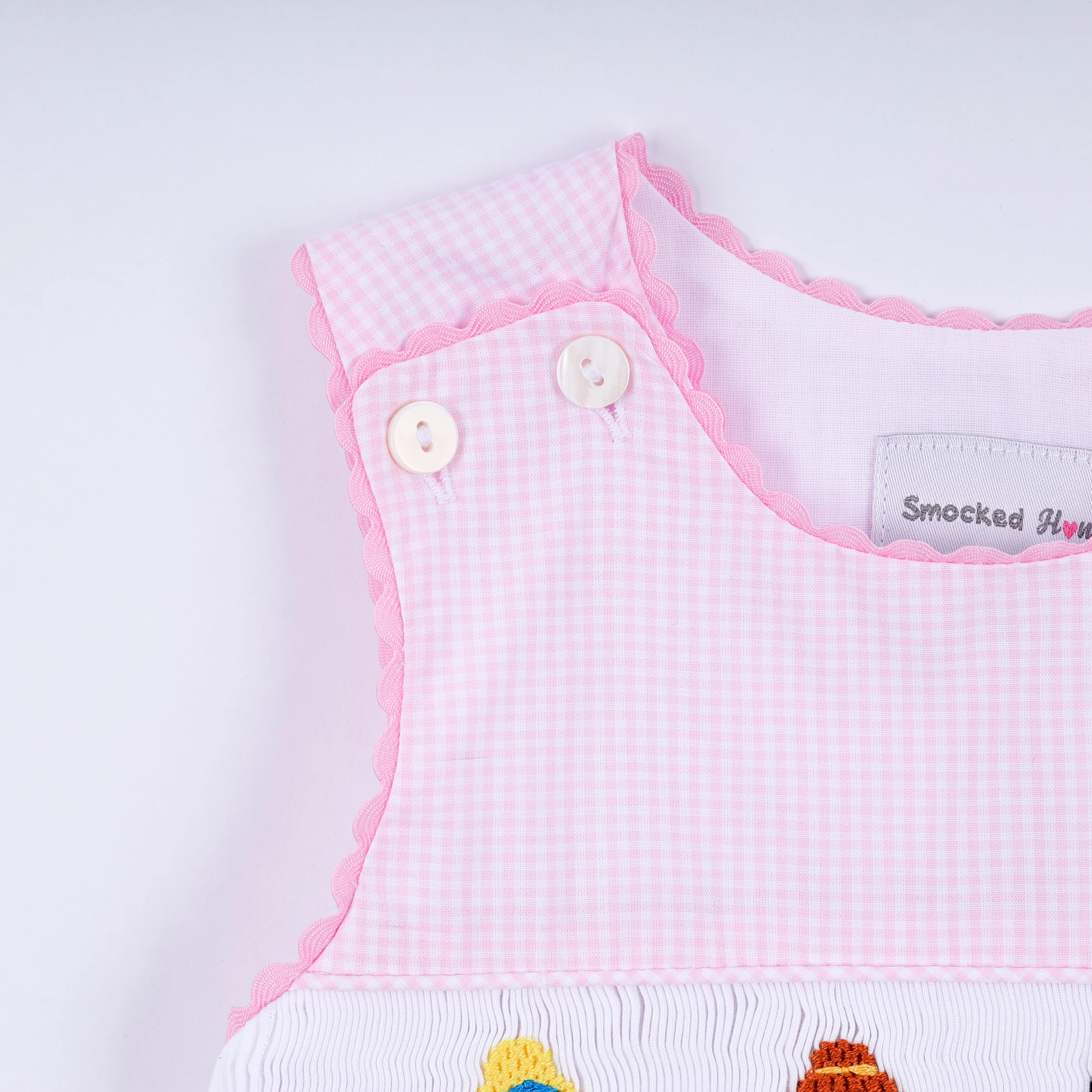 Pink princess hand smocked plaid bloomer set - Image 4