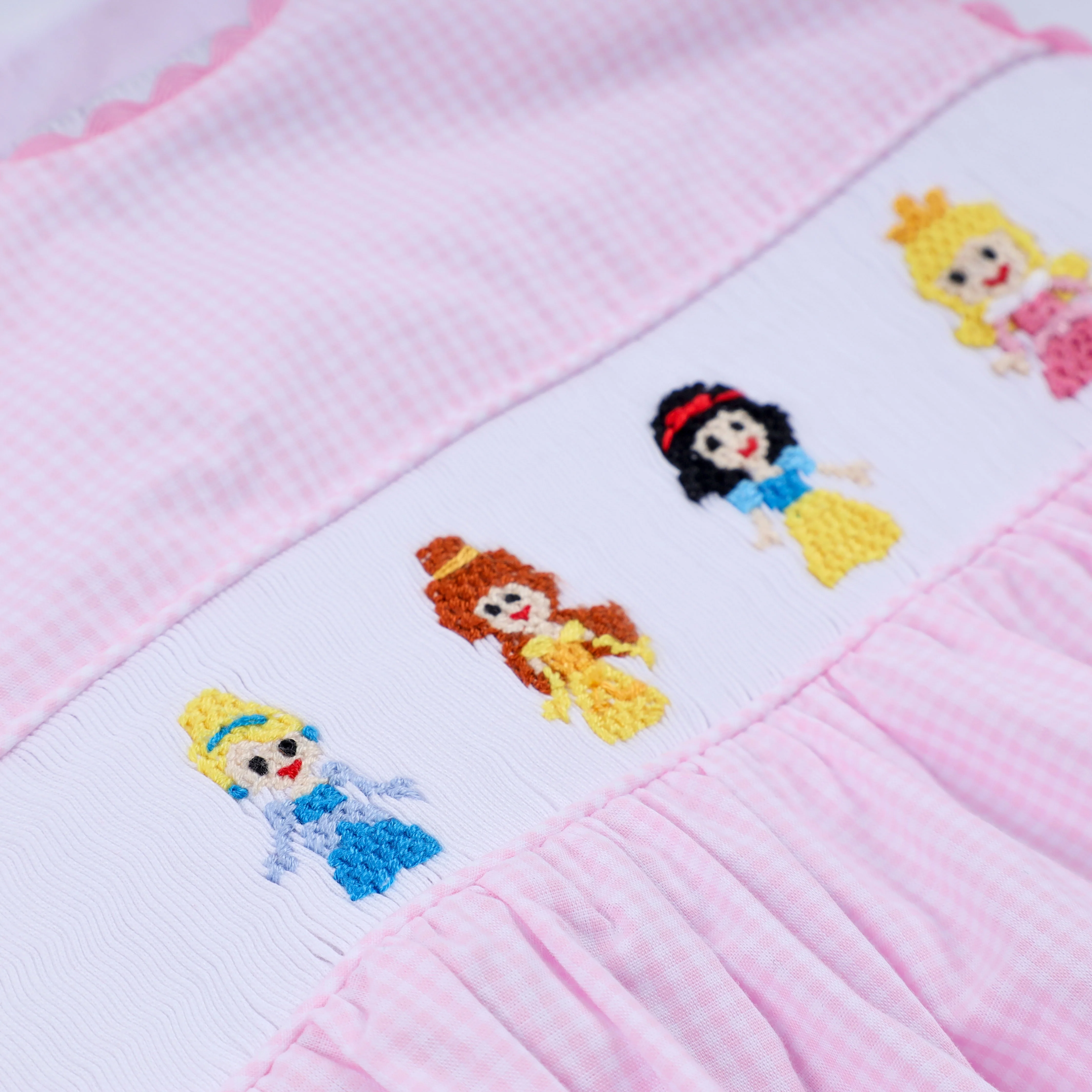 Pink princess hand smocked plaid bubble - Image 4