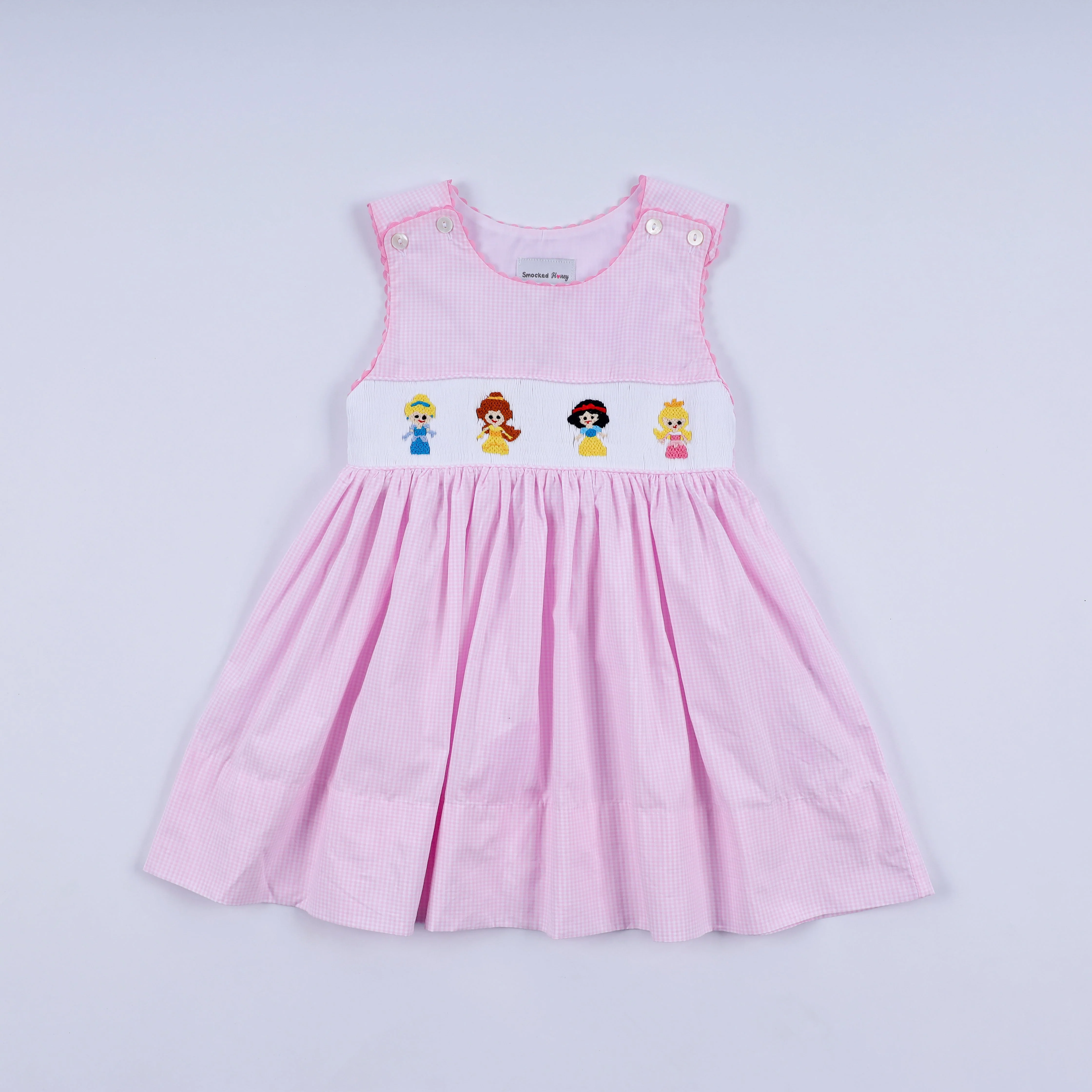 Pink princess hand smocked plaid dress
