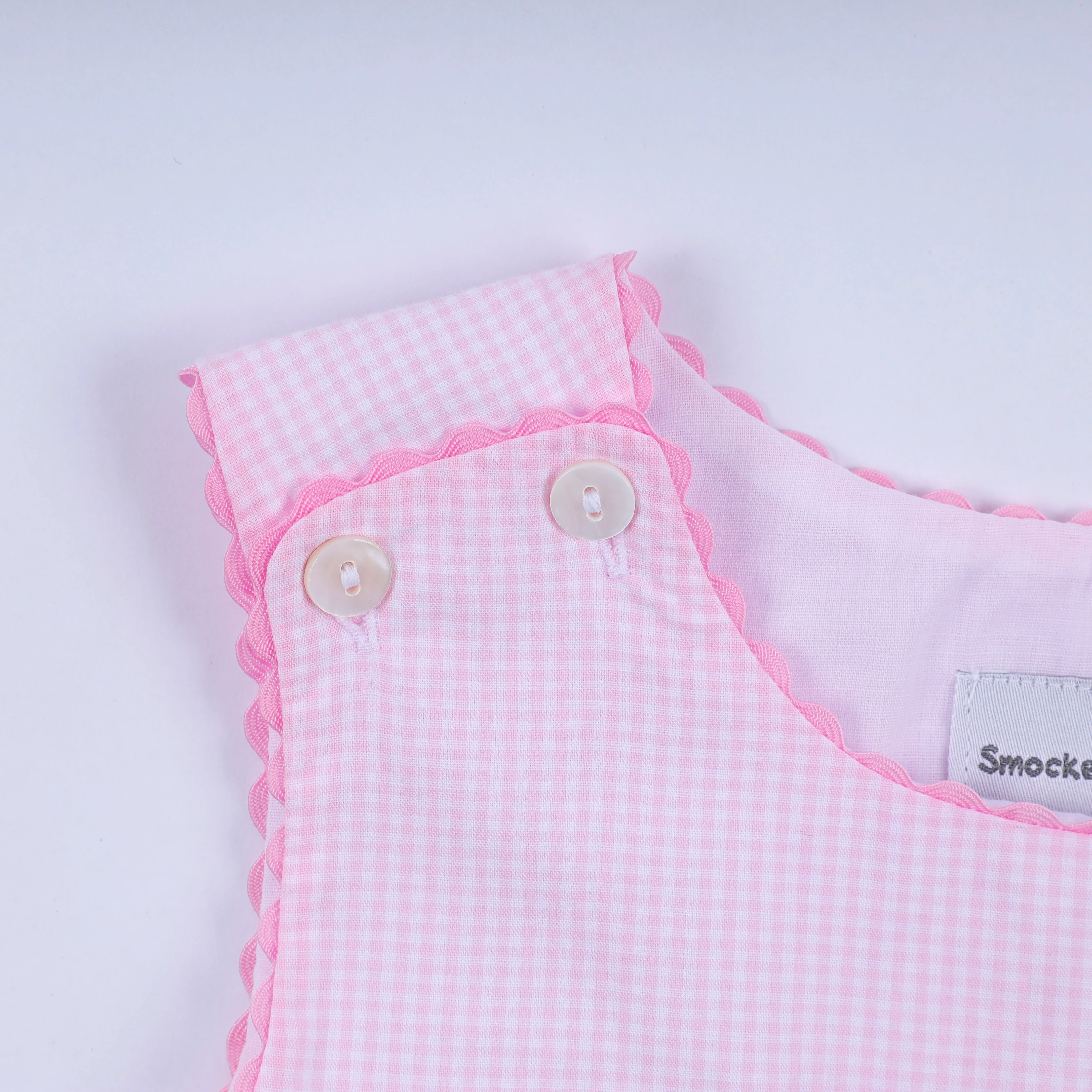 Pink princess hand smocked plaid dress - Image 3