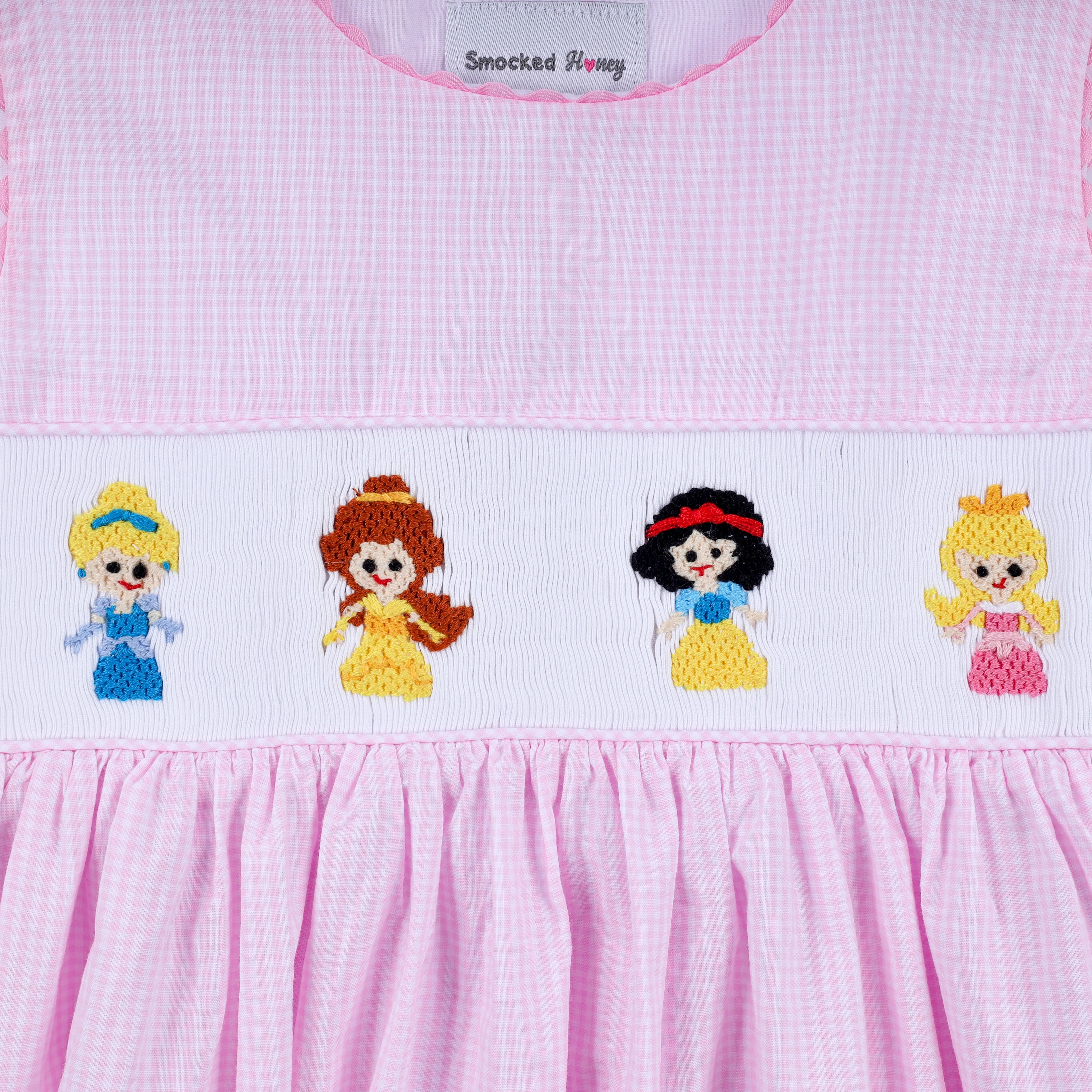 Pink princess hand smocked plaid dress - Image 4