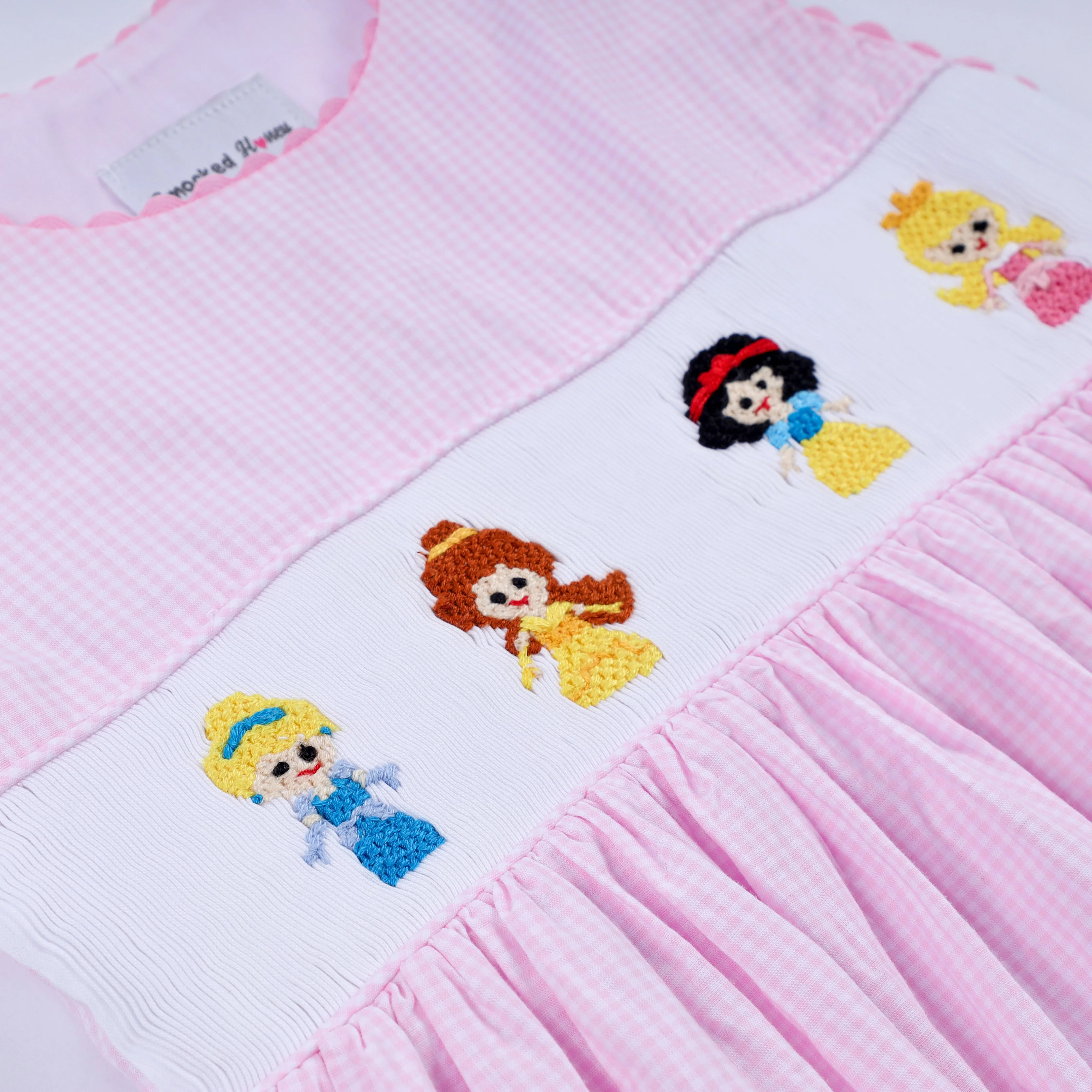 Pink princess hand smocked plaid dress - Image 5