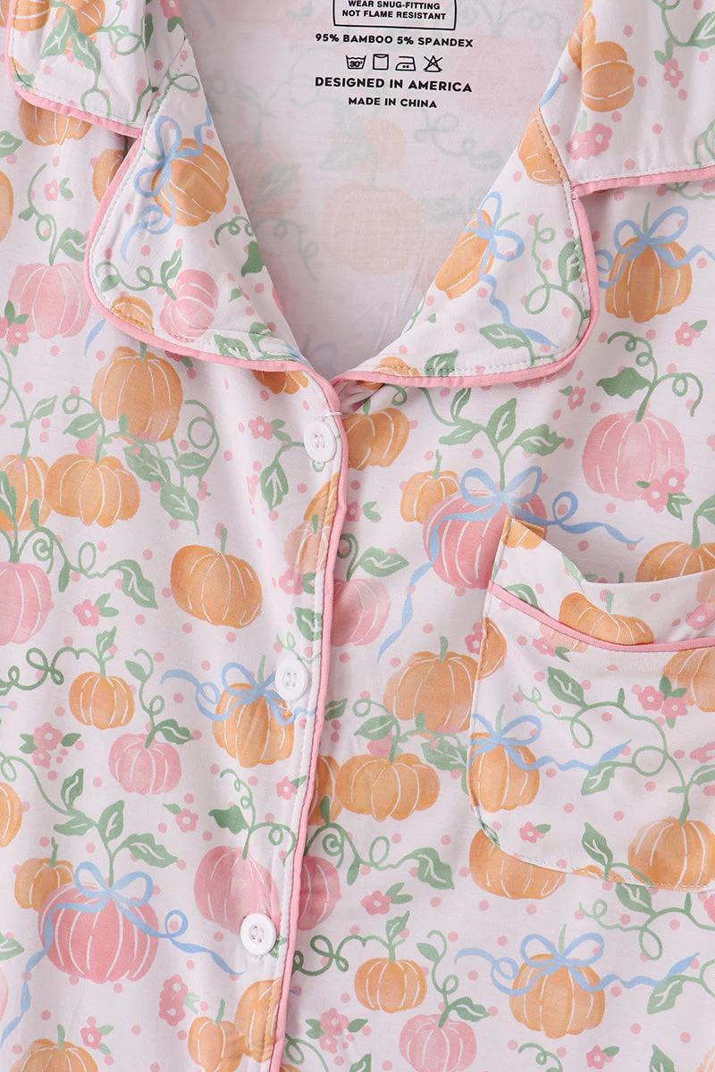 Pink pumpkin bamboo mom pajamas set - Image 5