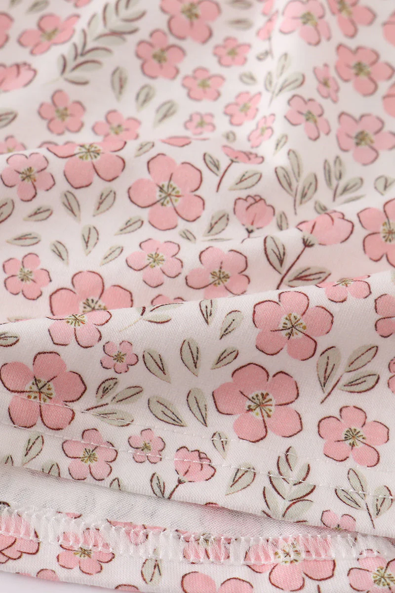 Pink pumpkin smocked floral ruffle pants set - Image 2