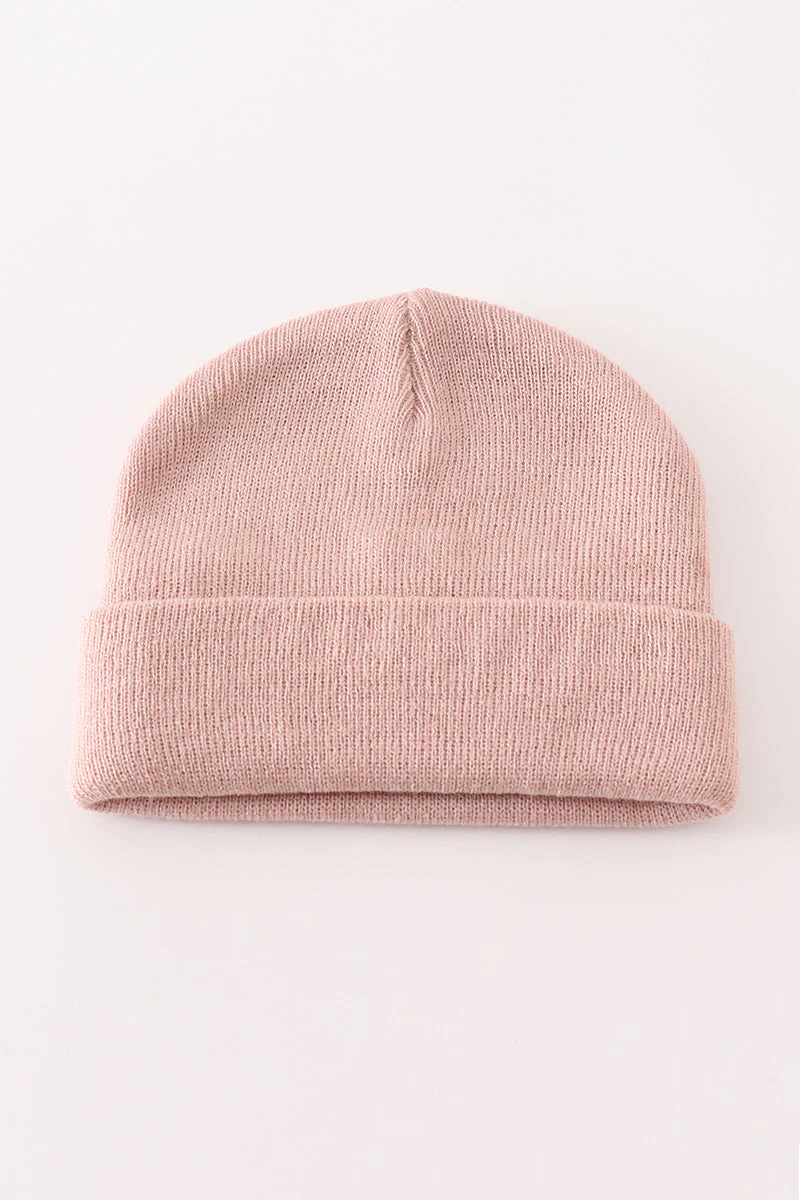 Pink ribbed basic knit beanie hat - Image 2
