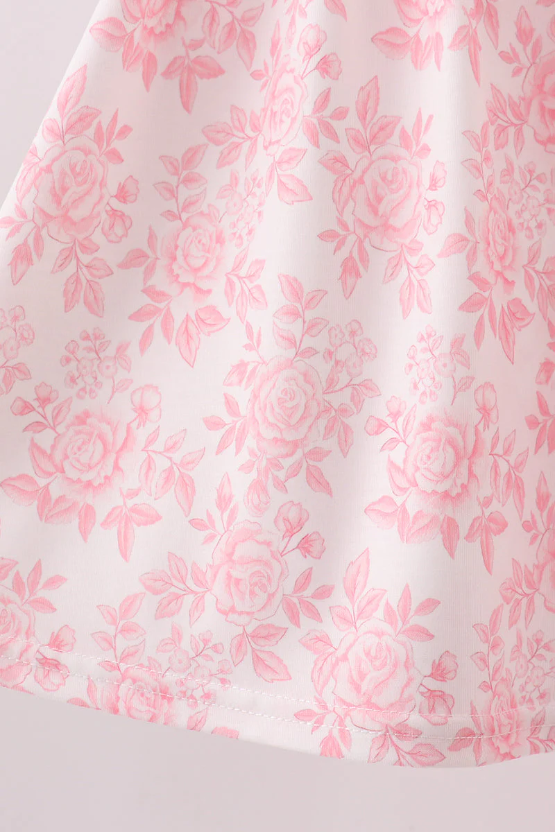 Pink Rose Apple Embroidery Ruffle Dress - Image 3