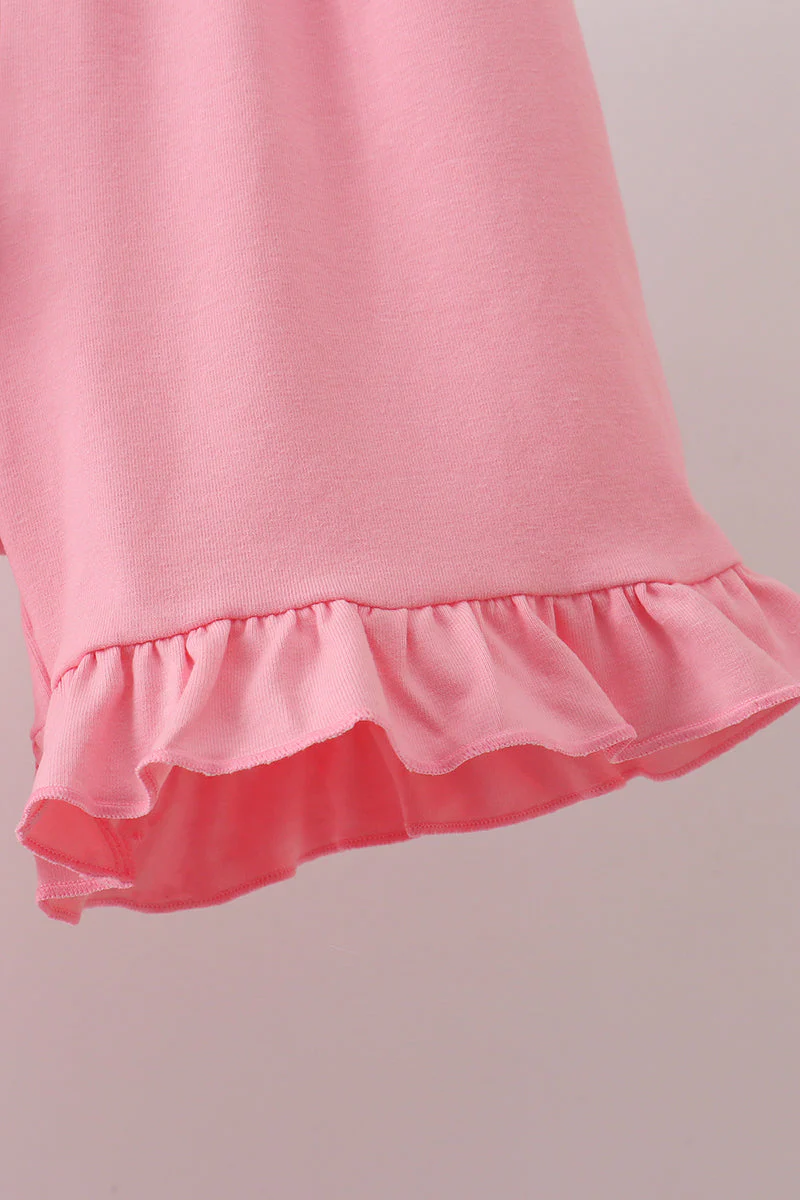 Pink Rose Apple Embroidery Ruffle Dress - Image 4