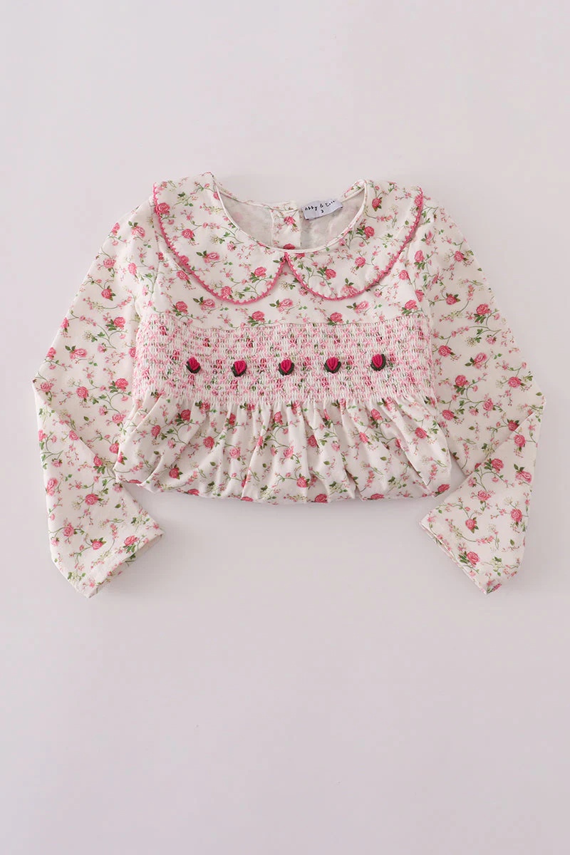 Pink rose hand smocked pants set - Image 6