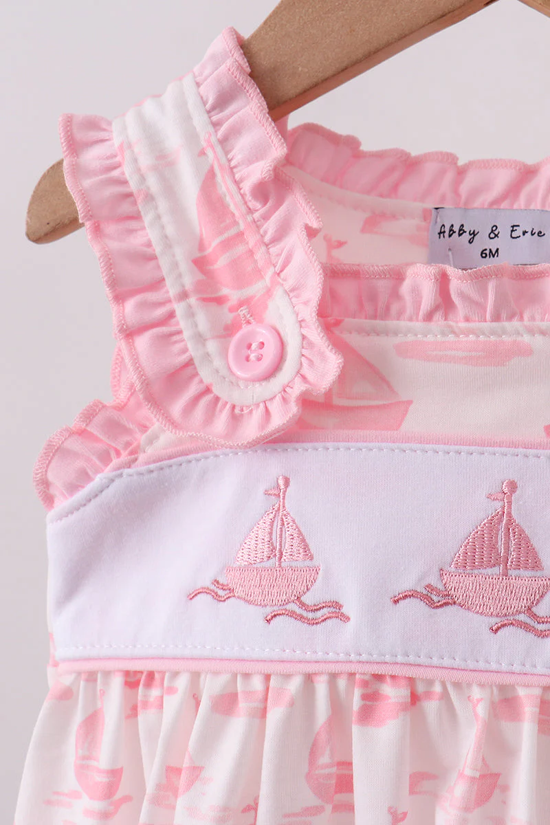 Pink Sailboat Embroidered Bloomer Set - Image 2