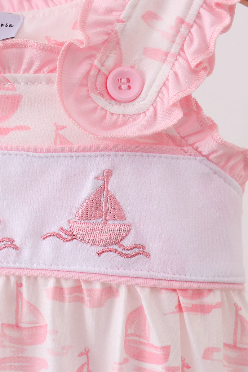 Pink Sailboat Embroidered Bubble - Image 2