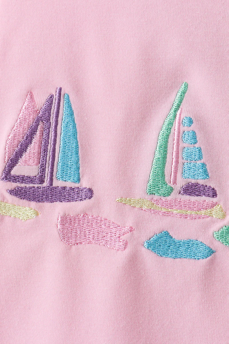 Pink sailboat embroidery bloomer set - Image 2
