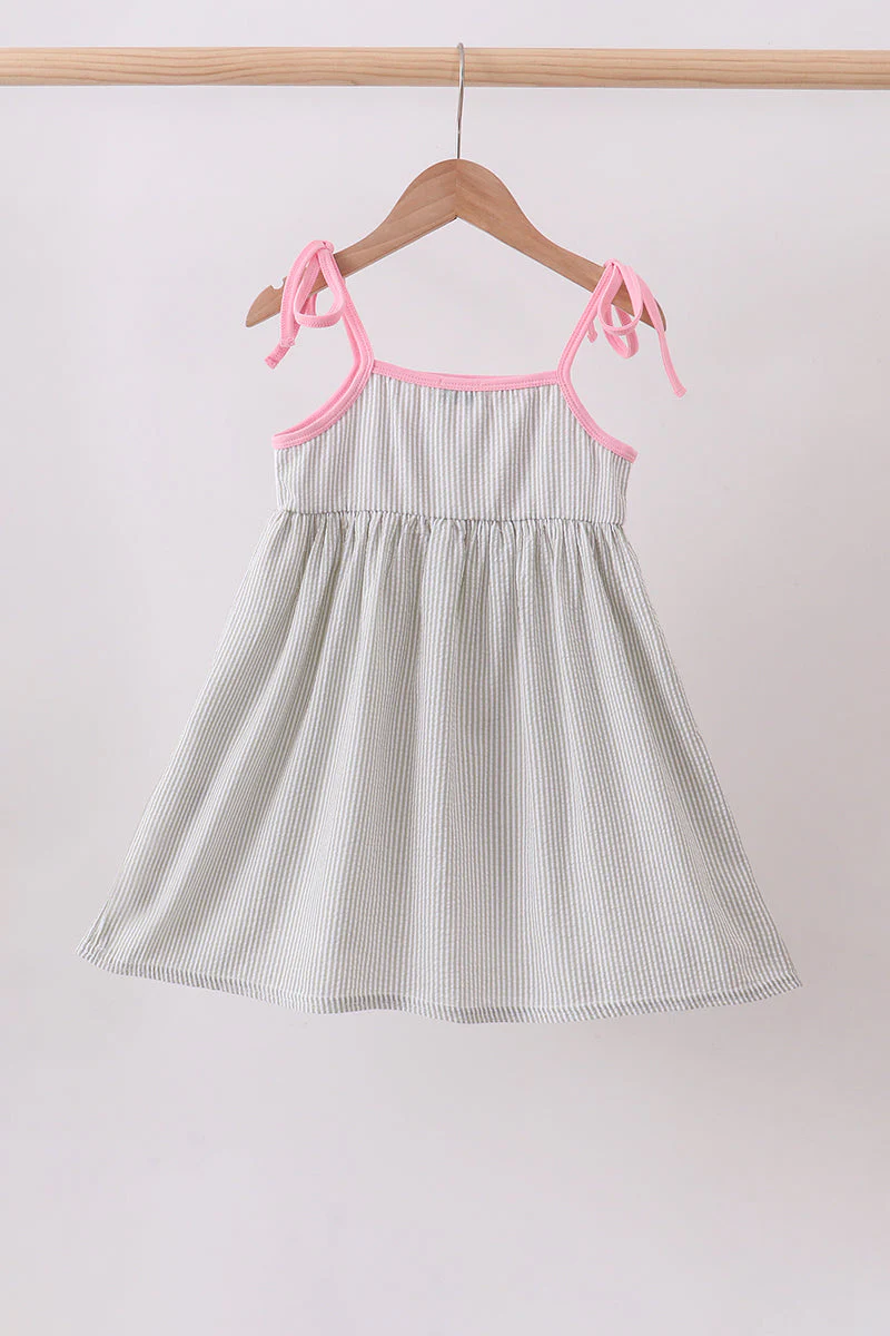 Pink seersucker farm animals embroidery ruffle dress - Image 5