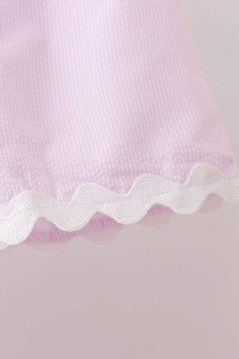 Pink Seersucker Stripe Scalloped Shorts Set - Image 4