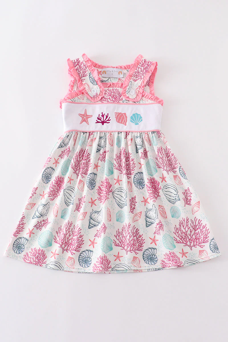 Pink Shell Embroidered Dress