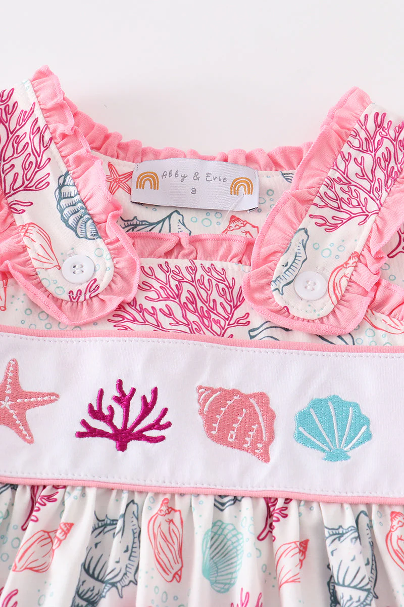 Pink Shell Embroidered Dress - Image 2