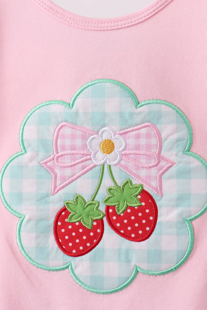 Pink Strawberry Applique Knit Set - Image 2