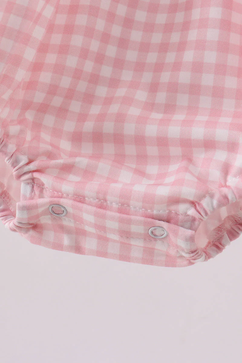 Pink strawberry embroidery gingham bubble - Image 4